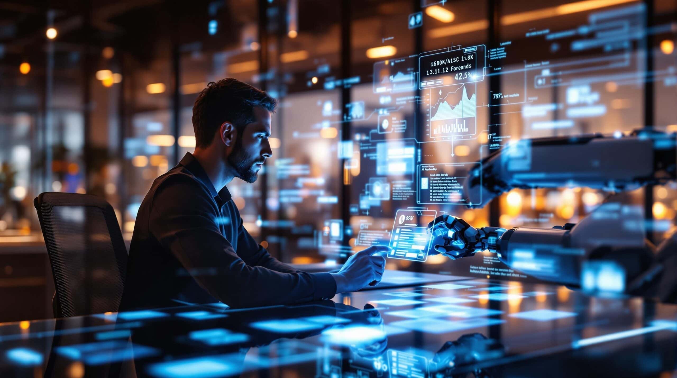 Homme travaillant avec intelligence artificielle moderne.